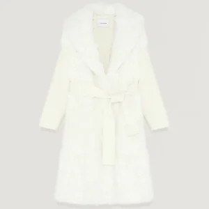 Long cardigan coat in knit and lambskin
