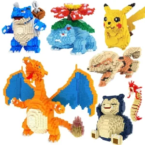 Relaxo, Pikachu, Charizard, Pikachu e altri set di blocchi da costruzione (molti motivi tra cui scegliere)